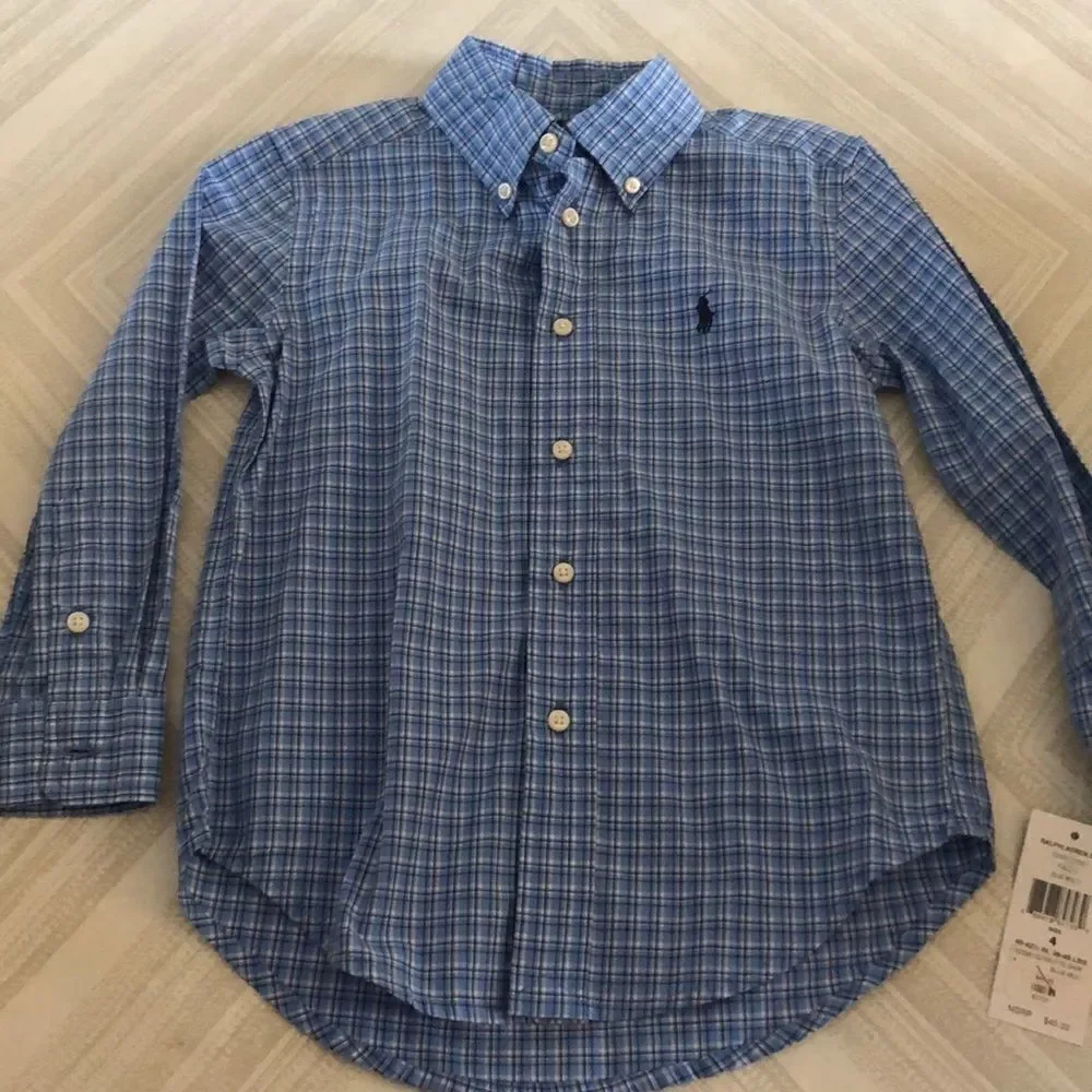 Ralph Lauren Boys Light Blue Checkered Button Down